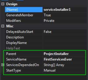 Config Properties for services Installer1