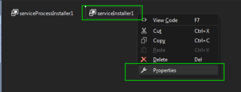 Properties On servicesInstaller1